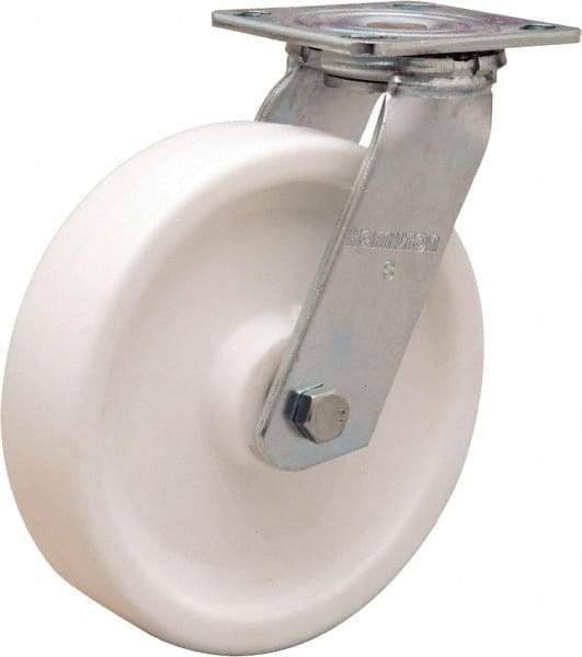 Hamilton - 8" Diam x 2" Wide x 9-1/2" OAH Top Plate Mount Swivel Caster - Polyolefin, 900 Lb Capacity, Delrin Bearing, 4 x 4-1/2" Plate - Eagle Tool & Supply