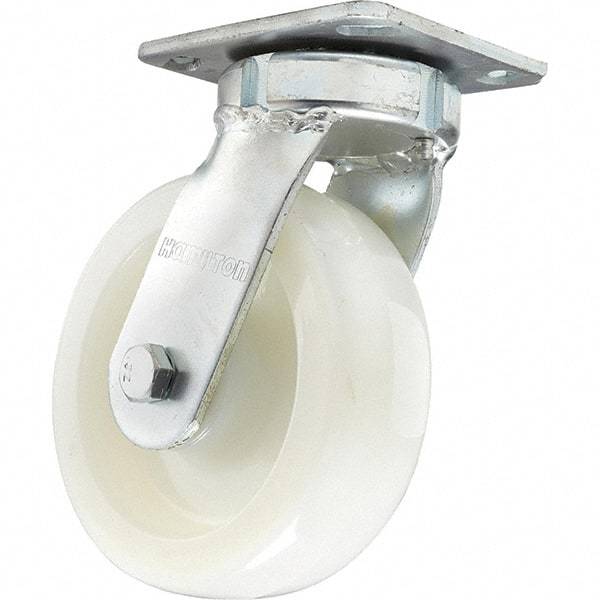 Hamilton - 6" Diam x 2" Wide x 7-1/2" OAH Top Plate Mount Swivel Caster - Nylon, 1,000 Lb Capacity, Sealed Precision Ball Bearing, 4 x 4-1/2" Plate - Eagle Tool & Supply