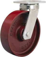 Hamilton - 8" Diam x 2" Wide x 9-1/2" OAH Top Plate Mount Swivel Caster - Cast Iron, 1,500 Lb Capacity, Sealed Precision Ball Bearing, 4 x 4-1/2" Plate - Eagle Tool & Supply