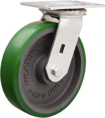 Hamilton - 8" Diam x 2" Wide x 9-1/2" OAH Top Plate Mount Swivel Caster - Polyurethane Mold onto Cast Iron Center, 1,500 Lb Capacity, Sealed Precision Ball Bearing, 4-1/2 x 6-1/4" Plate - Eagle Tool & Supply