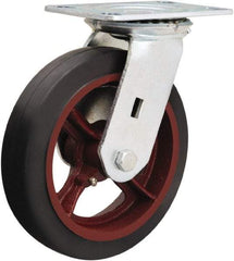 Hamilton - 8" Diam x 2" Wide x 9-1/2" OAH Top Plate Mount Swivel Caster - Rubber Mold on Cast Iron, 500 Lb Capacity, Straight Roller Bearing, 4-1/2 x 6-1/4" Plate - Eagle Tool & Supply