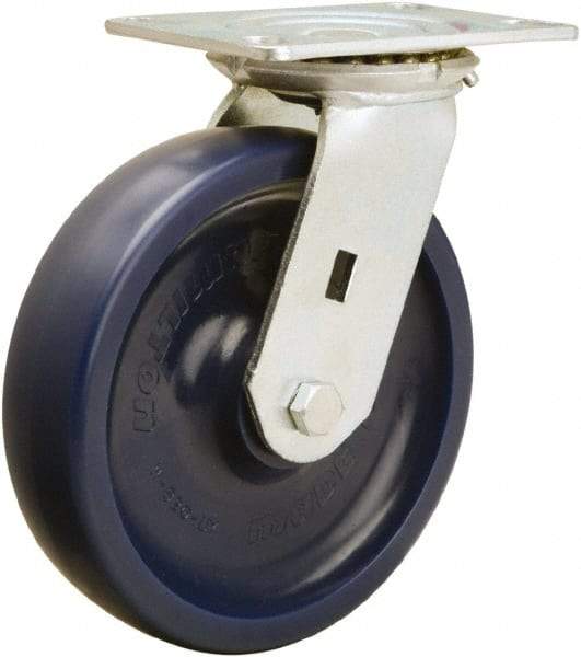 Hamilton - 8" Diam x 2" Wide x 9-1/2" OAH Top Plate Mount Swivel Caster - Polyurethane, 1,500 Lb Capacity, Sealed Precision Ball Bearing, 4-1/2 x 6-1/4" Plate - Eagle Tool & Supply