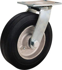 Hamilton - 10" Diam x 2-3/4" Wide, Rubber Swivel Caster - 700 Lb Capacity, Top Plate Mount, 4-1/2" x 6-1/4" Plate, Straight Roller Bearing - Eagle Tool & Supply