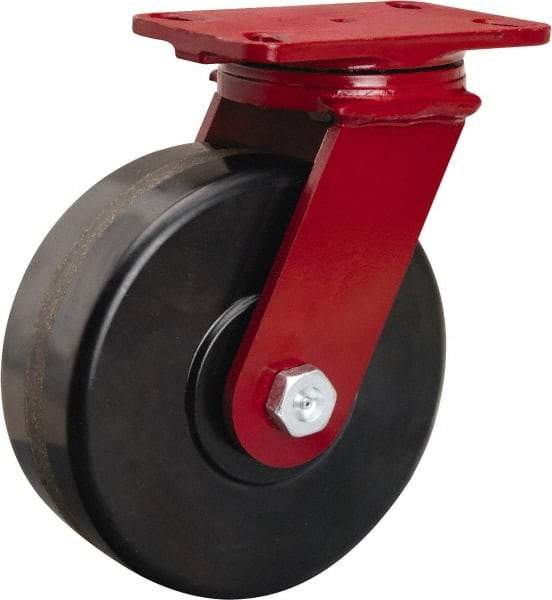 Hamilton - 8" Diam x 3" Wide x 10-1/8" OAH Top Plate Mount Swivel Caster - Phenolic, 2,200 Lb Capacity, Straight Roller Bearing, 4-1/2 x 6-1/2" Plate - Eagle Tool & Supply
