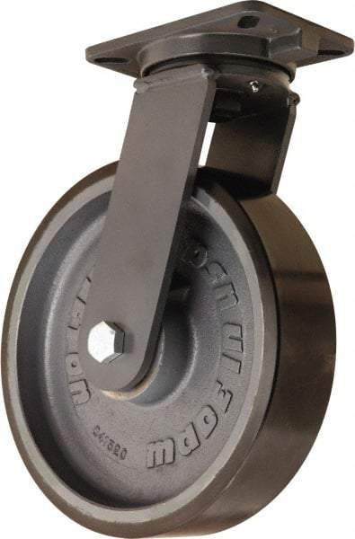 Hamilton - 12" Diam x 3" Wide x 15-1/2" OAH Top Plate Mount Swivel Caster - Polyurethane Mold onto Cast Iron Center, 4,000 Lb Capacity, Tapered Roller Bearing, 5-1/4 x 7-1/4" Plate - Eagle Tool & Supply