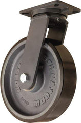 Hamilton - 12" Diam x 3" Wide x 15-1/2" OAH Top Plate Mount Swivel Caster - Polyurethane Mold onto Cast Iron Center, 4,000 Lb Capacity, Tapered Roller Bearing, 5-1/4 x 7-1/4" Plate - Eagle Tool & Supply