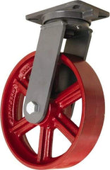 Hamilton - 12" Diam x 3" Wide x 15-1/2" OAH Top Plate Mount Swivel Caster - Cast Iron, 2,500 Lb Capacity, Tapered Roller Bearing, 5-1/4 x 7-1/4" Plate - Eagle Tool & Supply