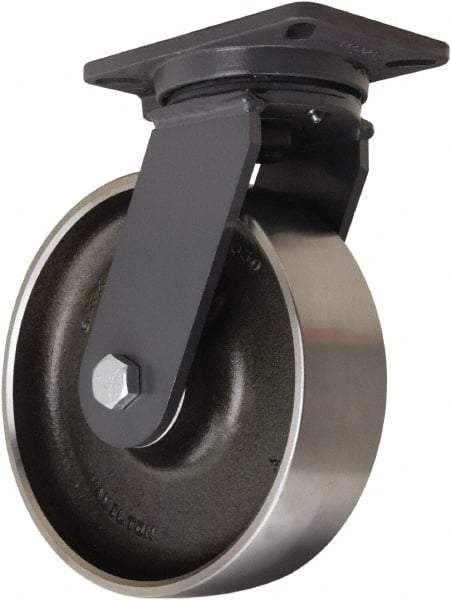 Hamilton - 10" Diam x 3" Wide x 12-1/2" OAH Top Plate Mount Swivel Caster - Forged Steel, 3,500 Lb Capacity, Tapered Roller Bearing, 5-1/4 x 7-1/4" Plate - Eagle Tool & Supply