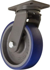 Hamilton - 10" Diam x 3" Wide x 12-1/2" OAH Top Plate Mount Swivel Caster - Polyurethane Mold onto Cast Iron Center, 2,400 Lb Capacity, Tapered Roller Bearing, 5-1/4 x 7-1/4" Plate - Eagle Tool & Supply