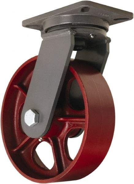 Hamilton - 10" Diam x 3" Wide x 12-1/2" OAH Top Plate Mount Swivel Caster - Cast Iron, 2,600 Lb Capacity, Tapered Roller Bearing, 5-1/4 x 7-1/4" Plate - Eagle Tool & Supply