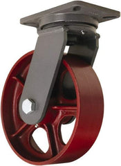 Hamilton - 10" Diam x 3" Wide x 12-1/2" OAH Top Plate Mount Swivel Caster - Cast Iron, 2,600 Lb Capacity, Tapered Roller Bearing, 5-1/4 x 7-1/4" Plate - Eagle Tool & Supply