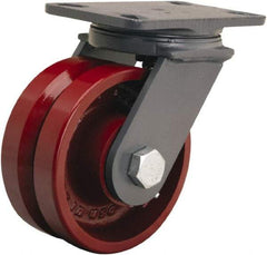 Hamilton - 6" Diam x 2-3/4" Wide, Iron Swivel Caster - 2,500 Lb Capacity, Top Plate Mount, 5-1/4" x 7-1/4" Plate, Straight Roller Bearing - Eagle Tool & Supply