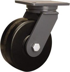 Hamilton - 8" Diam x 3" Wide x 10-1/2" OAH Top Plate Mount Swivel Caster - Phenolic, 3,000 Lb Capacity, Tapered Roller Bearing, 5-1/4 x 7-1/4" Plate - Eagle Tool & Supply