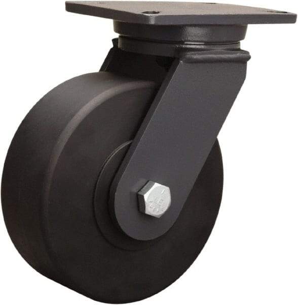 Hamilton - 8" Diam x 3" Wide x 10-1/2" OAH Top Plate Mount Swivel Caster - Nylon, 4,000 Lb Capacity, Sealed Precision Ball Bearing, 5-1/4 x 7-1/4" Plate - Eagle Tool & Supply