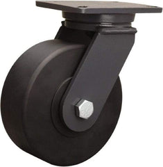 Hamilton - 8" Diam x 3" Wide x 10-1/2" OAH Top Plate Mount Swivel Caster - Nylon, 4,000 Lb Capacity, Sealed Precision Ball Bearing, 5-1/4 x 7-1/4" Plate - Eagle Tool & Supply