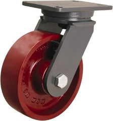 Hamilton - 8" Diam x 2-1/2" Wide x 10-1/2" OAH Top Plate Mount Swivel Caster - Cast Iron, 2,500 Lb Capacity, Tapered Roller Bearing, 5-1/4 x 7-1/4" Plate - Eagle Tool & Supply