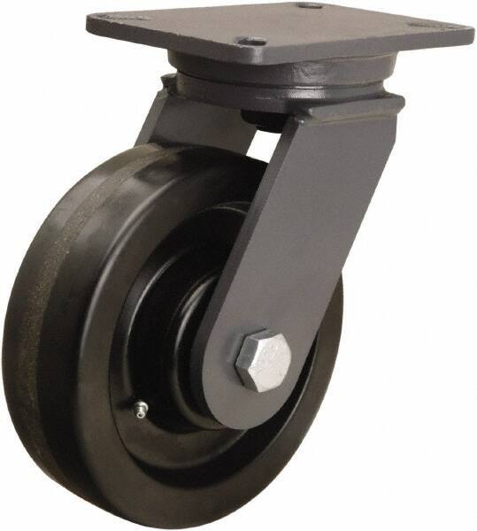 Hamilton - 8" Diam x 2-1/2" Wide x 10-1/2" OAH Top Plate Mount Swivel Caster - Phenolic, 2,000 Lb Capacity, Tapered Roller Bearing, 5-1/4 x 7-1/4" Plate - Eagle Tool & Supply