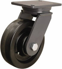 Hamilton - 8" Diam x 2-1/2" Wide x 10-1/2" OAH Top Plate Mount Swivel Caster - Phenolic, 2,000 Lb Capacity, Straight Roller Bearing, 5-1/4 x 7-1/4" Plate - Eagle Tool & Supply