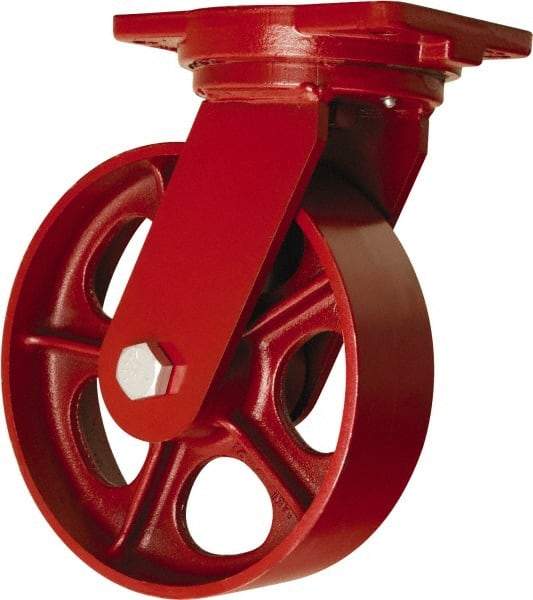 Hamilton - 10" Diam x 3" Wide x 12-1/2" OAH Top Plate Mount Swivel Caster - Cast Iron, 2,600 Lb Capacity, Tapered Roller Bearing, 6-1/8 x 7-1/2" Plate - Eagle Tool & Supply