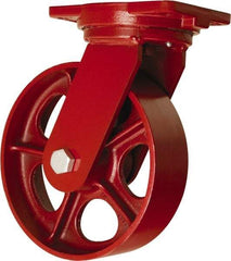 Hamilton - 10" Diam x 3" Wide x 12-1/2" OAH Top Plate Mount Swivel Caster - Cast Iron, 2,600 Lb Capacity, Tapered Roller Bearing, 6-1/8 x 7-1/2" Plate - Eagle Tool & Supply