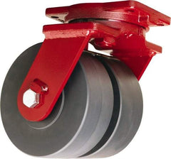 Hamilton - 8" Diam x 3" Wide x 10-1/2" OAH Top Plate Mount Dual Swivel Caster - Nylon, 7,000 Lb Capacity, Sealed Precision Ball Bearing, 6-1/8 x 7-1/2" Plate - Eagle Tool & Supply