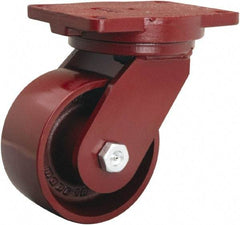 Hamilton - 6" Diam x 3" Wide x 8-1/2" OAH Top Plate Mount Swivel Caster - Cast Iron, 2,500 Lb Capacity, Tapered Roller Bearing, 6-1/8 x 7-1/2" Plate - Eagle Tool & Supply