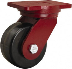 Hamilton - 6" Diam x 3" Wide x 8-1/2" OAH Top Plate Mount Swivel Caster - Phenolic, 2,000 Lb Capacity, Tapered Roller Bearing, 6-1/8 x 7-1/2" Plate - Eagle Tool & Supply