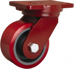 Hamilton - 6" Diam x 3" Wide x 8-1/2" OAH Top Plate Mount Swivel Caster - Polyurethane Mold on Forged Steel, 2,600 Lb Capacity, Tapered Roller Bearing, 6-1/8 x 7-1/2" Plate - Eagle Tool & Supply
