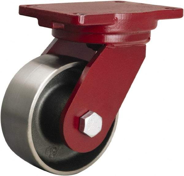 Hamilton - 6" Diam x 2-1/2" Wide x 8-1/2" OAH Top Plate Mount Swivel Caster - Forged Steel, 3,500 Lb Capacity, Straight Roller Bearing, 6-1/8 x 7-1/2" Plate - Eagle Tool & Supply