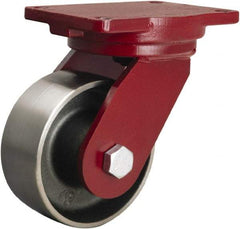 Hamilton - 6" Diam x 2-1/2" Wide x 8-1/2" OAH Top Plate Mount Swivel Caster - Forged Steel, 3,500 Lb Capacity, Straight Roller Bearing, 6-1/8 x 7-1/2" Plate - Eagle Tool & Supply