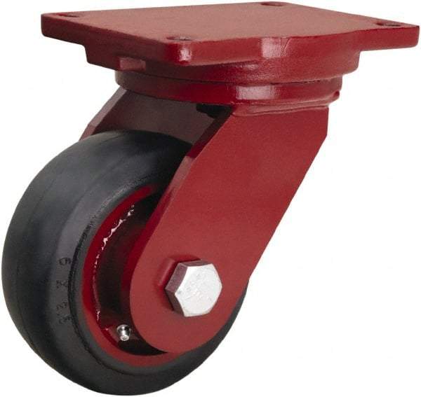 Hamilton - 6" Diam x 2-1/2" Wide x 8-1/2" OAH Top Plate Mount Swivel Caster - Rubber Mold on Cast Iron, 540 Lb Capacity, Precision Tapered Roller Bearing, 6-1/8 x 7-1/2" Plate - Eagle Tool & Supply