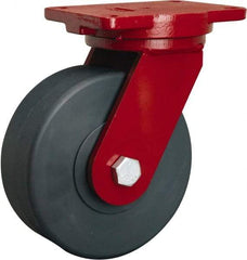 Hamilton - 8" Diam x 3" Wide x 10-1/2" OAH Top Plate Mount Swivel Caster - Nylon, 5,000 Lb Capacity, Sealed Precision Ball Bearing, 6-1/8 x 7-1/2" Plate - Eagle Tool & Supply
