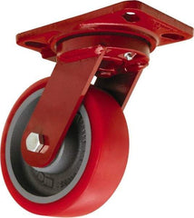 Hamilton - 6" Diam x 2" Wide x 7-3/4" OAH Top Plate Mount Swivel Caster - Polyurethane Mold onto Cast Iron Center, 1,400 Lb Capacity, Sealed Precision Ball Bearing, 4-1/2 x 6-1/2" Plate - Eagle Tool & Supply
