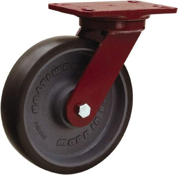 Hamilton - 8" Diam x 2" Wide x 9-3/4" OAH Top Plate Mount Swivel Caster - Polyurethane Mold onto Cast Iron Center, 1,950 Lb Capacity, Sealed Precision Ball Bearing, 4-1/2 x 6-1/2" Plate - Eagle Tool & Supply