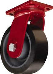 Hamilton - 10" Diam x 4" Wide x 12-1/2" OAH Top Plate Mount Swivel Caster - Polyurethane Mold on Forged Steel, 6,500 Lb Capacity, Tapered Roller Bearing, 6-1/2 x 7-1/2" Plate - Eagle Tool & Supply
