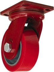 Hamilton - 10" Diam x 3" Wide x 12-1/2" OAH Top Plate Mount Swivel Caster - Polyurethane Mold onto Cast Iron Center, 3,600 Lb Capacity, Tapered Roller Bearing, 6-1/2 x 7-1/2" Plate - Eagle Tool & Supply