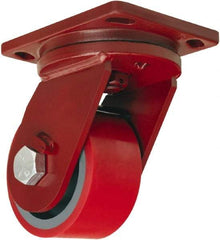 Hamilton - 6" Diam x 3" Wide x 8-1/2" OAH Top Plate Mount Swivel Caster - Polyurethane Mold onto Cast Iron Center, 2,600 Lb Capacity, Sealed Precision Ball Bearing, 6-1/2 x 7-1/2" Plate - Eagle Tool & Supply