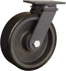 Hamilton - 10" Diam x 3" Wide x 12-1/16" OAH Top Plate Mount Swivel Caster - Polyurethane Mold onto Cast Iron Center, 2,400 Lb Capacity, Sealed Precision Ball Bearing, 4-1/2 x 6-1/2" Plate - Eagle Tool & Supply