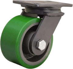 Hamilton - 6" Diam x 3" Wide x 7-3/4" OAH Top Plate Mount Swivel Caster - Polyurethane Mold onto Cast Iron Center, 2,200 Lb Capacity, Tapered Roller Bearing, 4-1/2 x 6-1/2" Plate - Eagle Tool & Supply