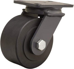 Hamilton - 6" Diam x 3" Wide x 7-3/4" OAH Top Plate Mount Swivel Caster - Nylon, 2,400 Lb Capacity, Sealed Precision Ball Bearing, 4-1/2 x 6-1/2" Plate - Eagle Tool & Supply