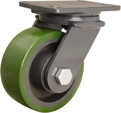 Hamilton - 6" Diam x 2-1/2" Wide x 7-3/4" OAH Top Plate Mount Swivel Caster - Polyurethane Mold onto Cast Iron Center, 1,600 Lb Capacity, Tapered Roller Bearing, 4-1/2 x 6-1/2" Plate - Eagle Tool & Supply