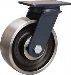 Hamilton - 8" Diam x 3" Wide x 10-1/4" OAH Top Plate Mount Swivel Caster - Forged Steel, 2,400 Lb Capacity, Tapered Roller Bearing, 4-1/2 x 6-1/2" Plate - Eagle Tool & Supply