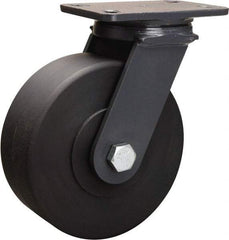 Hamilton - 8" Diam x 3" Wide x 10-1/4" OAH Top Plate Mount Swivel Caster - Nylon, 2,400 Lb Capacity, Sealed Precision Ball Bearing, 4-1/2 x 6-1/2" Plate - Eagle Tool & Supply