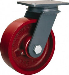 Hamilton - 8" Diam x 2-1/2" Wide x 10-1/4" OAH Top Plate Mount Swivel Caster - Cast Iron, 2,400 Lb Capacity, Straight Roller Bearing, 4-1/2 x 6-1/2" Plate - Eagle Tool & Supply