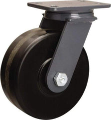 Hamilton - 8" Diam x 3" Wide x 10-1/4" OAH Top Plate Mount Swivel Caster - Phenolic, 2,400 Lb Capacity, Tapered Roller Bearing, 4-1/2 x 6-1/2" Plate - Eagle Tool & Supply
