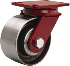 Hamilton - 6" Diam x 3" Wide x 7-1/2" OAH Top Plate Mount Swivel Caster - Forged Steel, 2,200 Lb Capacity, Sealed Precision Ball Bearing, 4-1/2 x 6-1/2" Plate - Eagle Tool & Supply