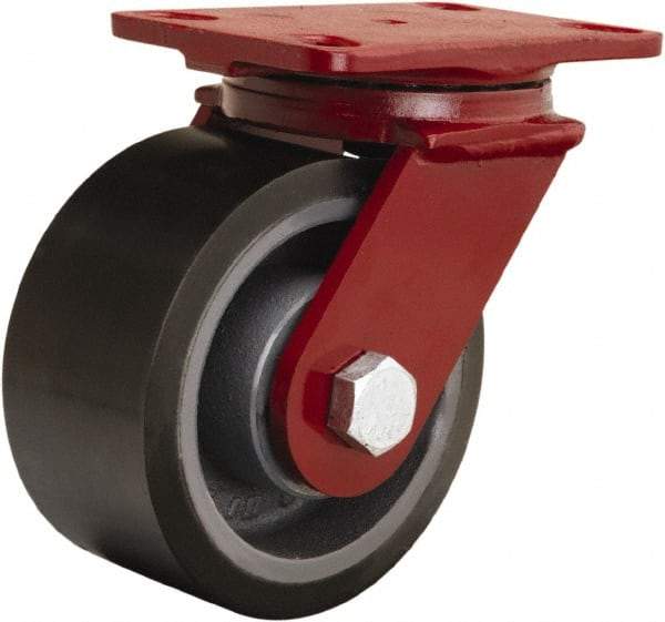 Hamilton - 6" Diam x 3" Wide x 7-1/2" OAH Top Plate Mount Swivel Caster - Polyurethane Mold onto Cast Iron Center, 2,200 Lb Capacity, Sealed Precision Ball Bearing, 4-1/2 x 6-1/2" Plate - Eagle Tool & Supply