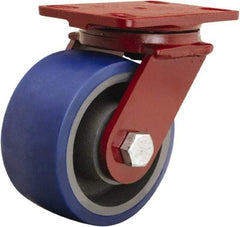 Hamilton - 6" Diam x 3" Wide x 7-1/2" OAH Top Plate Mount Swivel Caster - Polyurethane Mold onto Cast Iron Center, 1,800 Lb Capacity, Sealed Precision Ball Bearing, 4-1/2 x 6-1/2" Plate - Eagle Tool & Supply