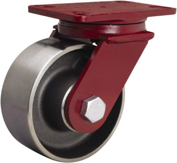 Hamilton - 6" Diam x 2-1/2" Wide x 7-1/2" OAH Top Plate Mount Swivel Caster - Forged Steel, 2,200 Lb Capacity, Precision Ball Bearing, 4-1/2 x 6-1/2" Plate - Eagle Tool & Supply