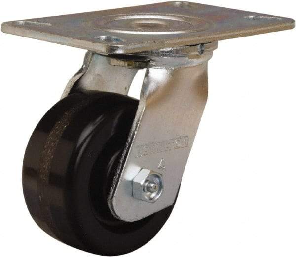 Hamilton - 4" Diam x 2" Wide x 5-5/8" OAH Top Plate Mount Swivel Caster - Phenolic, 800 Lb Capacity, Straight Roller Bearing, 4-1/2 x 6-1/4" Plate - Eagle Tool & Supply